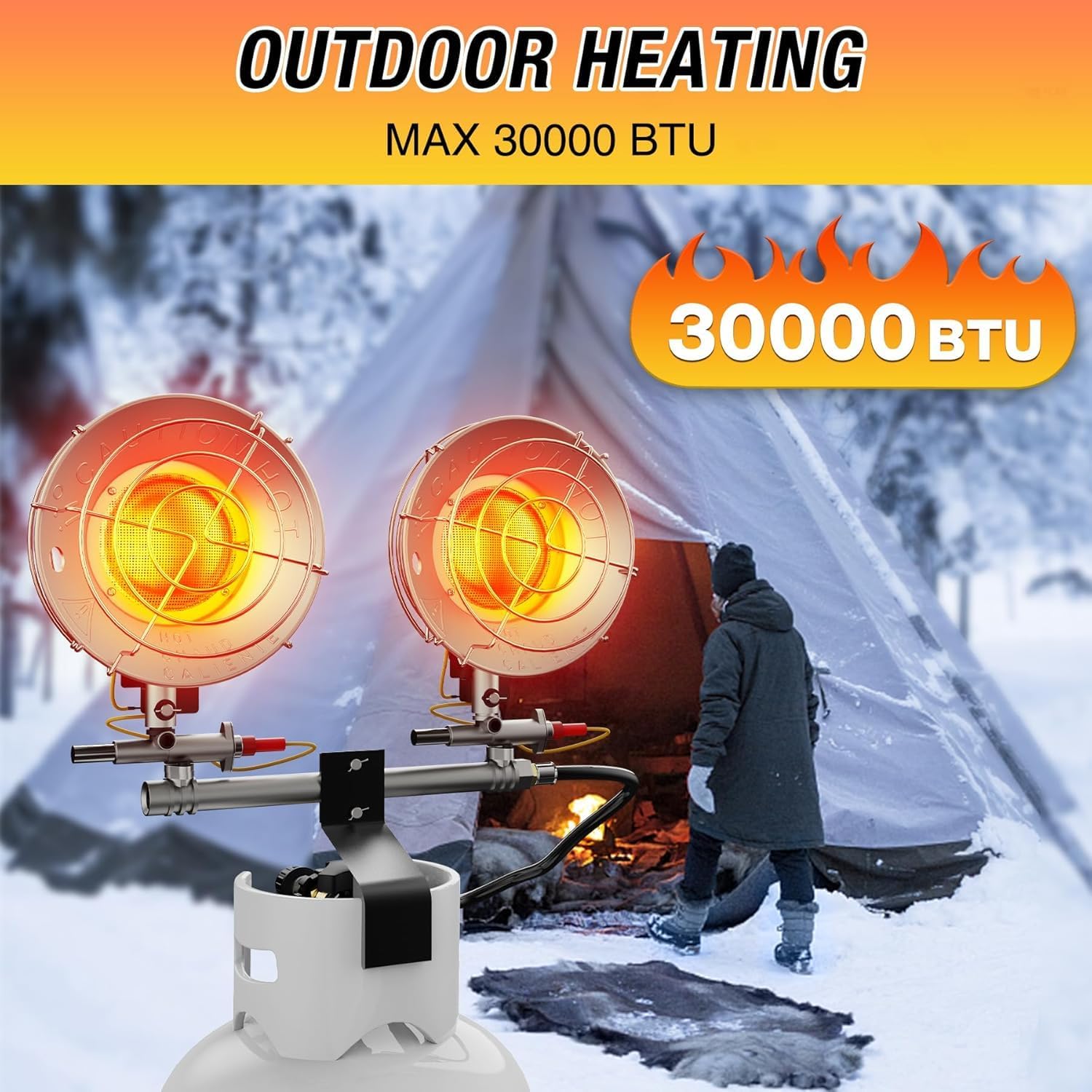 30000 BTU Propane Heater Outdoor, Double Tank Top Cordless Radiant Gas Heater, Tip-Over Protection, Safety Shut-off Valve for Patio, Camping, Fishing