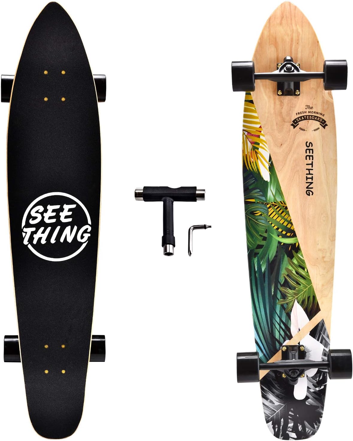 seething 42 Inch Longboard Skateboard Complete Cruiser Pintail, The Original Artisan Maple Skateboard Cruiser Pintail for Cruising, Carving