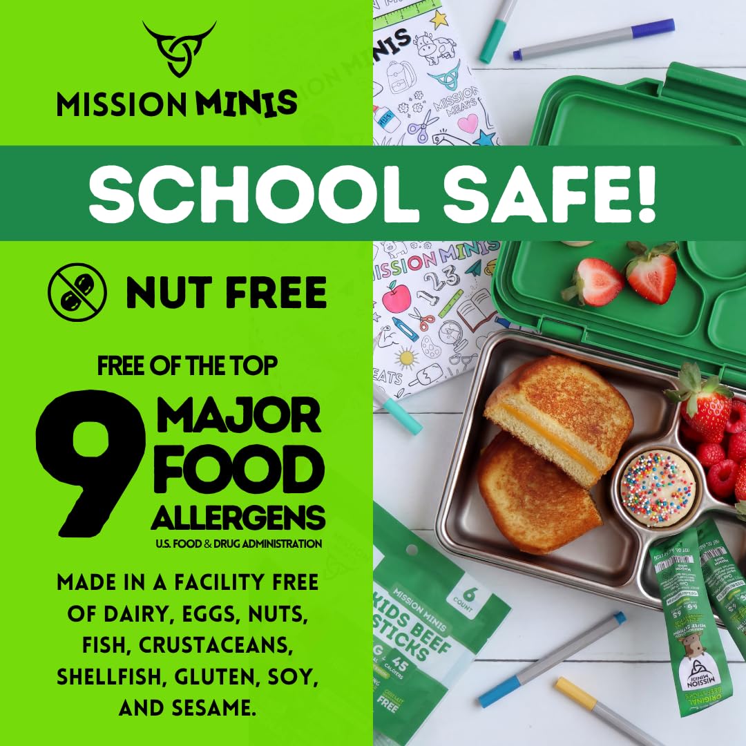 Mission Meats Kids Beef Sticks, Zero Sugar, Healthy Mini Snacks 0.5oz, 24ct | Healthy Back-to-School Snack, Great for Lunches & Sports, Top 9 Allergen Free, Individually Wrapped, Kid-Loved & Not Spicy