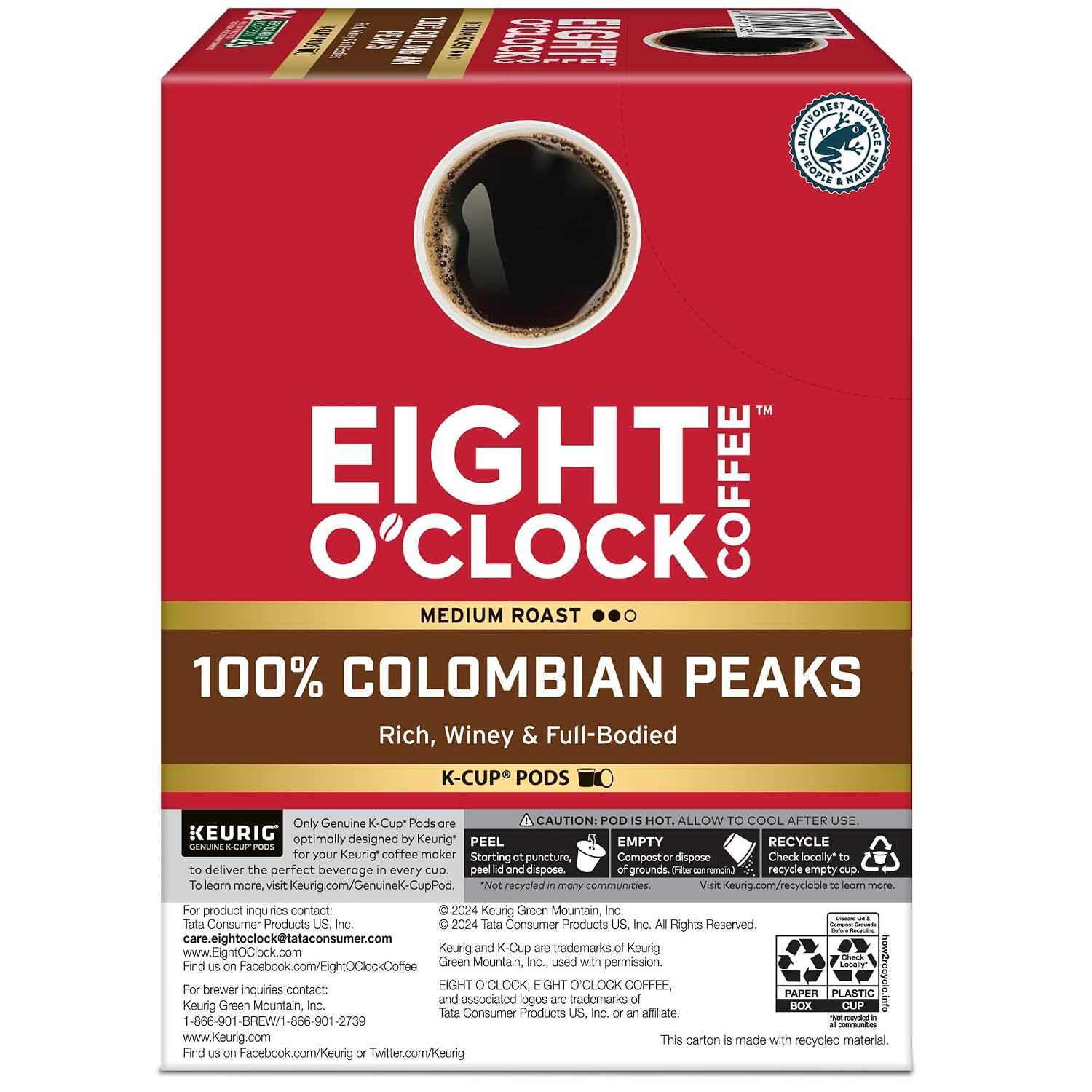 Eight O'Clock Coffee The Original, Single-Serve Keurig K-Cup Pods, Medium Roast Coffee Pods, 72 Count