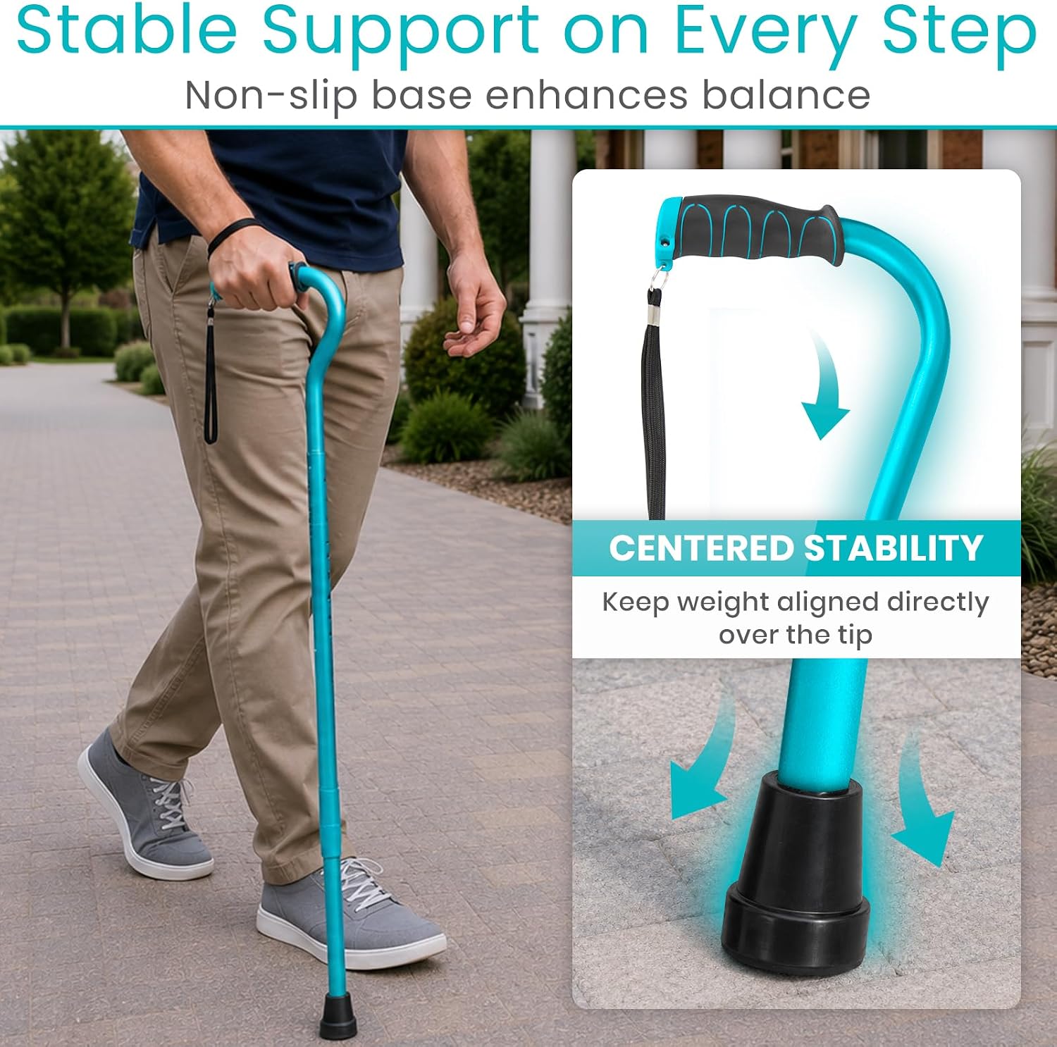 Vive Walking Cane for Women, Men, Elderly - Patented Offset Grip