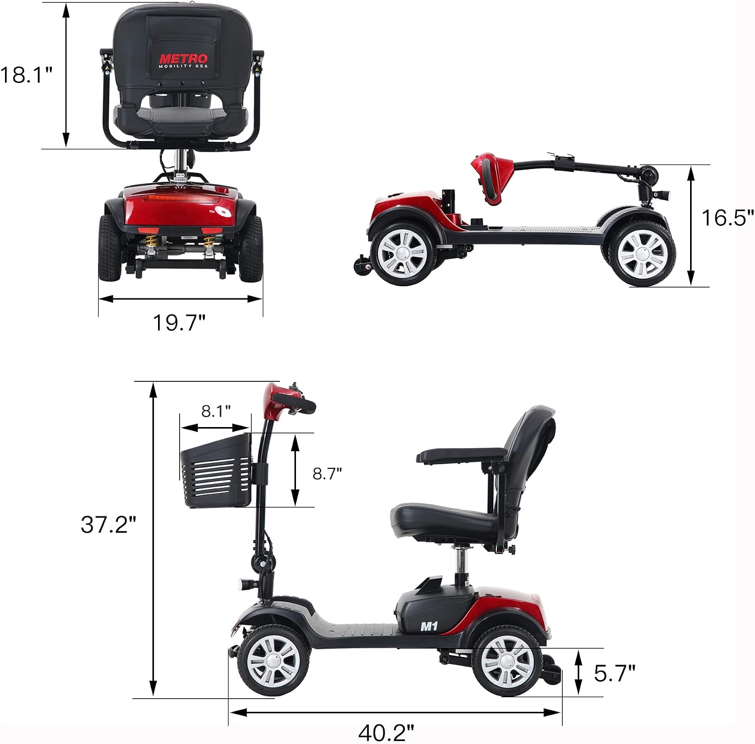 Metro Mobility 4 Wheel Powered Mobility Scooter for Seniors - 300 lbs Capacity Electric Mobility Scooter for Adults - Long Range Power Extended