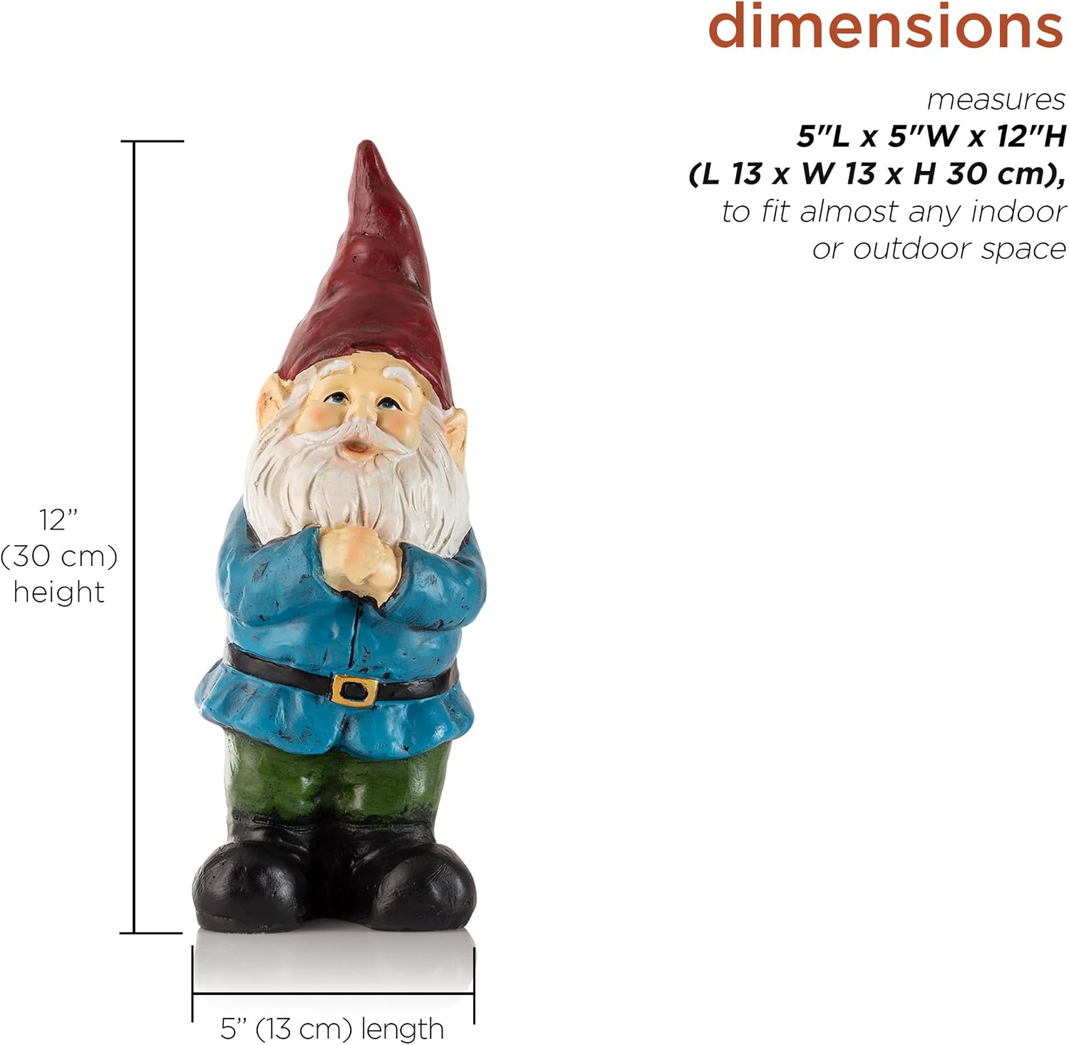 Alpine Corporation 12" Tall Classic Outdoor Garden Gnome Yard Statue Decoration