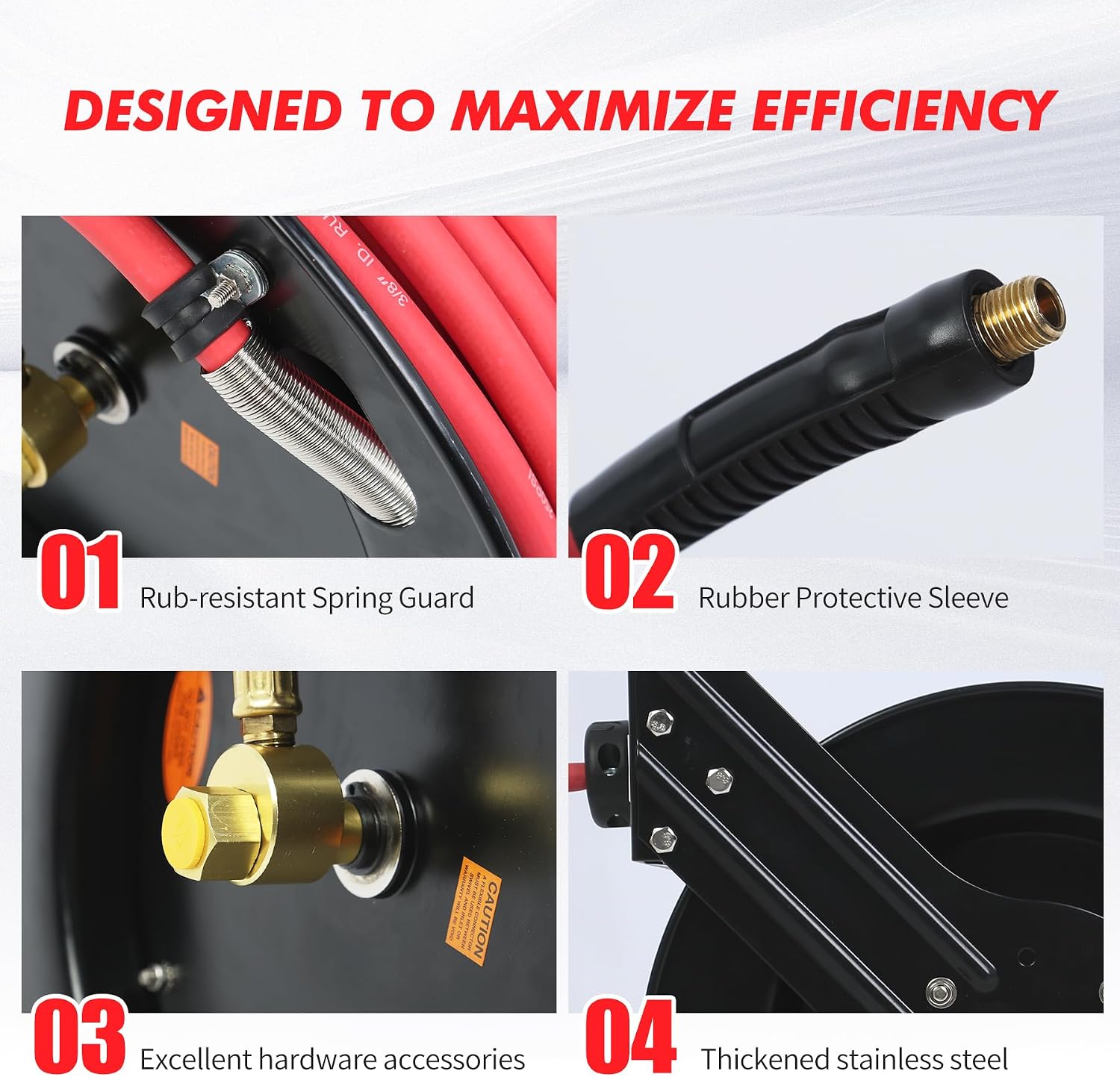 MaxWorks 50 Foot Auto Rewind Retractable Air Hose Reel with 3/8" Rubber Hose 250 PSI Heavy Duty Steel Spring Multi Position Ratchet and Solid Brass Fittings for Garage and Workshop (80720)