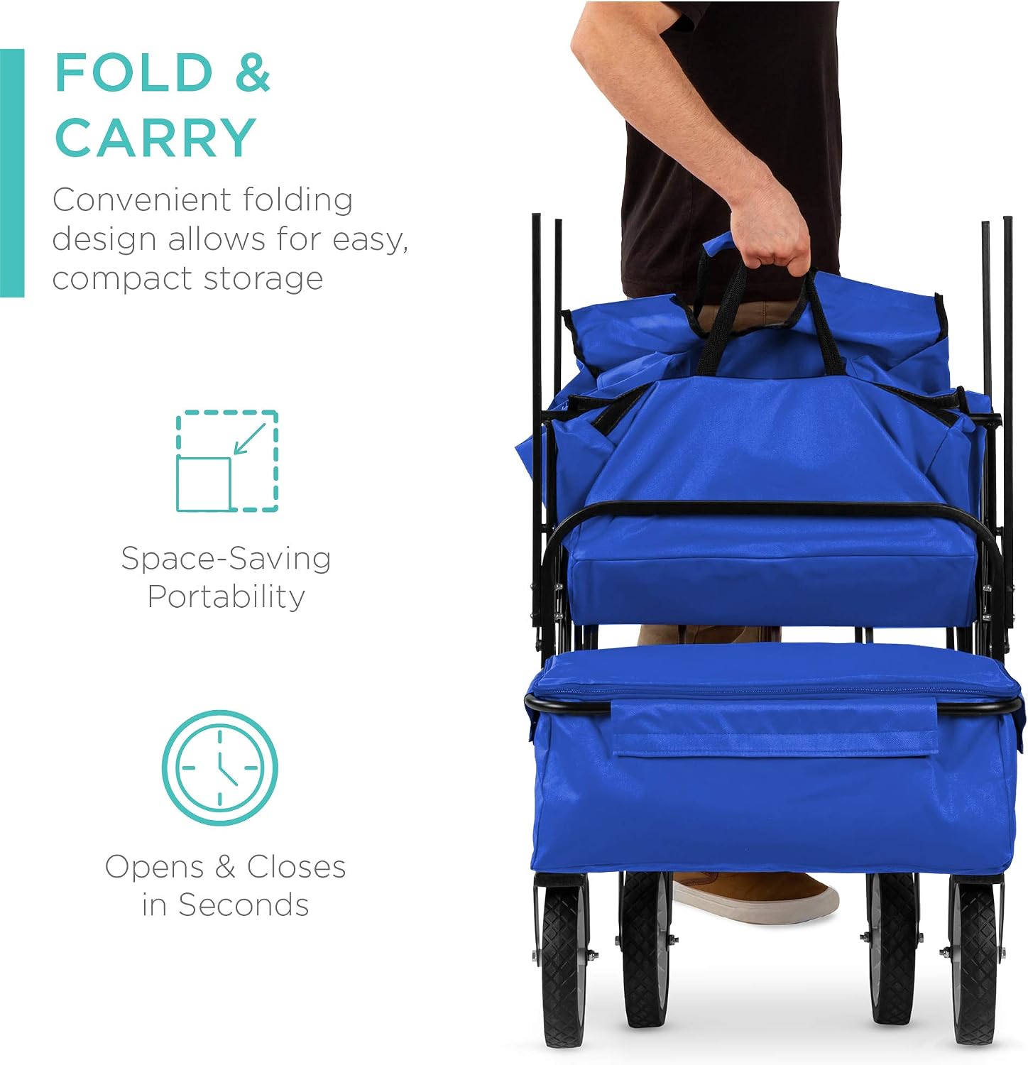 Best Choice Products Collapsible Folding Outdoor Utility Wagon with Canopy Garden Cart for Beach, Picnic, Camping, Tailgates w/Removable Canopy, Detachable Pockets, 150lb Weight Capacity - Red