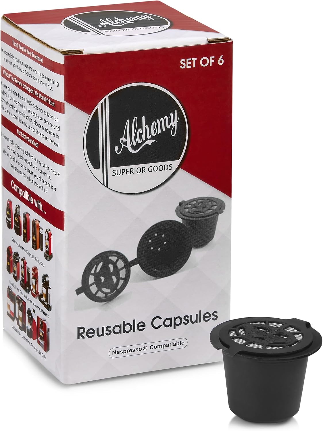 Nespresso Capsules Refillable - Reusable Coffee Pods For Nespresso Cups - OriginalLine Compatible - Pack of 6