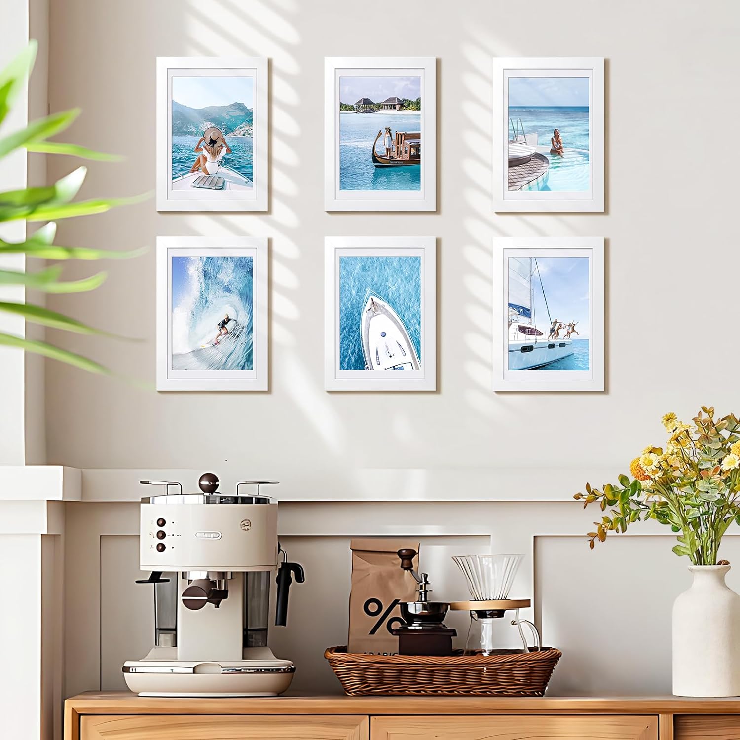 HappyHapi 8x10 Picture Frame Set of 6, Wall or Tabletop Display, White