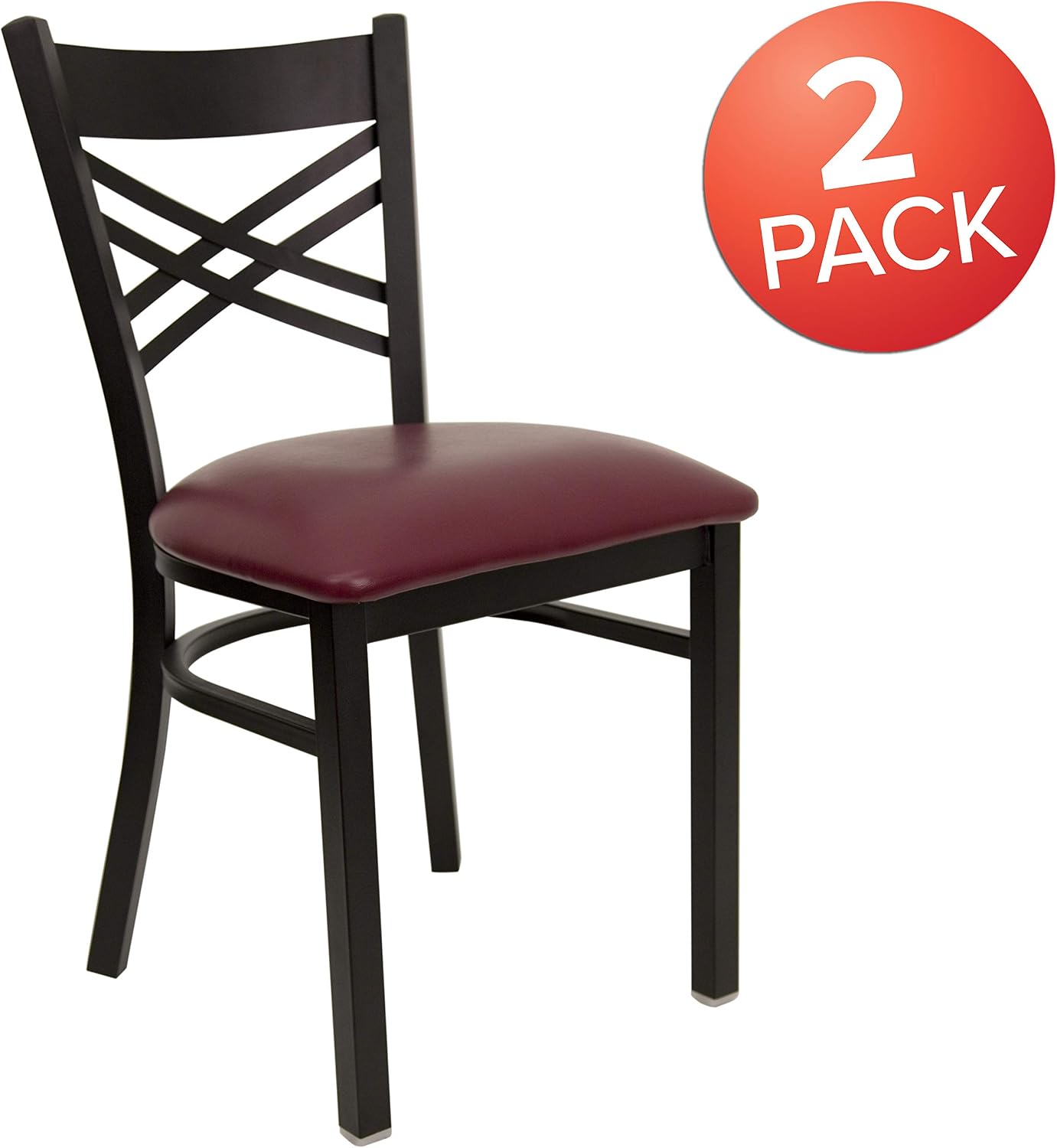 Flash Furniture Hercules Series "X" Back Metal Restaurant Chairs, Modern Upholstered Armless Dining Chairs for Restaurants/Kitchens, Set of 2, Black
