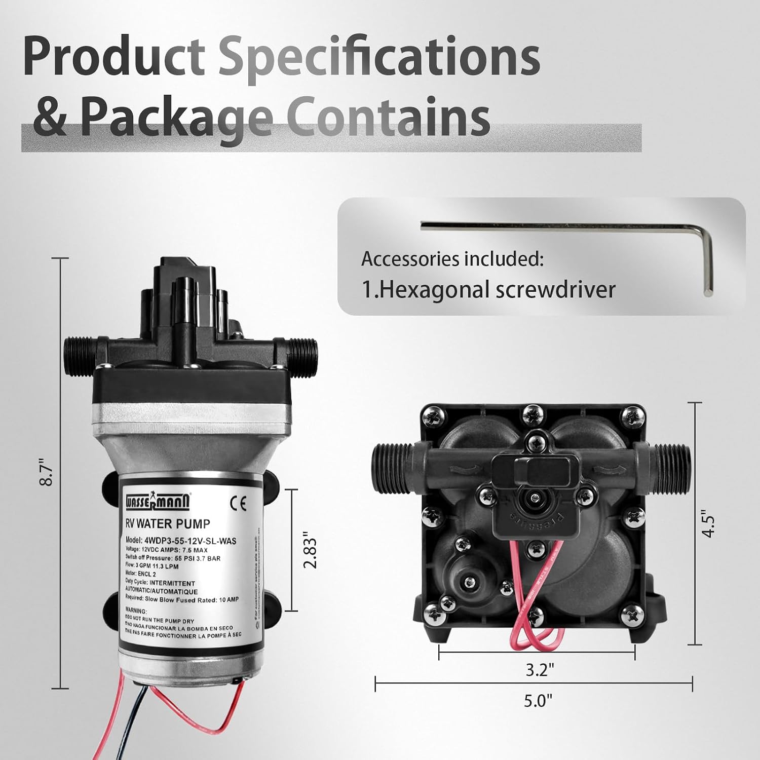 RV Water Pumps 115V AC Pressure Pump with Pressure Switch, Self-priming Water Pump 4.0GPM 45PSI, Fresh Water Pump for RV, Kitchen Barthroom Camping Marine Yacht Garden Diaphragm Pump115volt