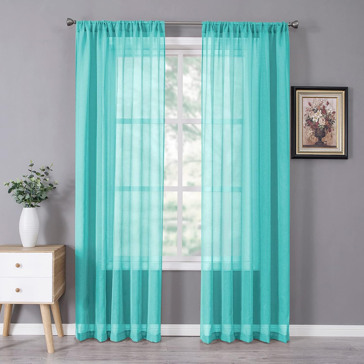 Tollpiz Sheer Curtain Linen Textured Living Room Curtains Sheer Light Filtering Rod Pocket Voile Curtain for Bedroom, 54 x 72 inches Long, White