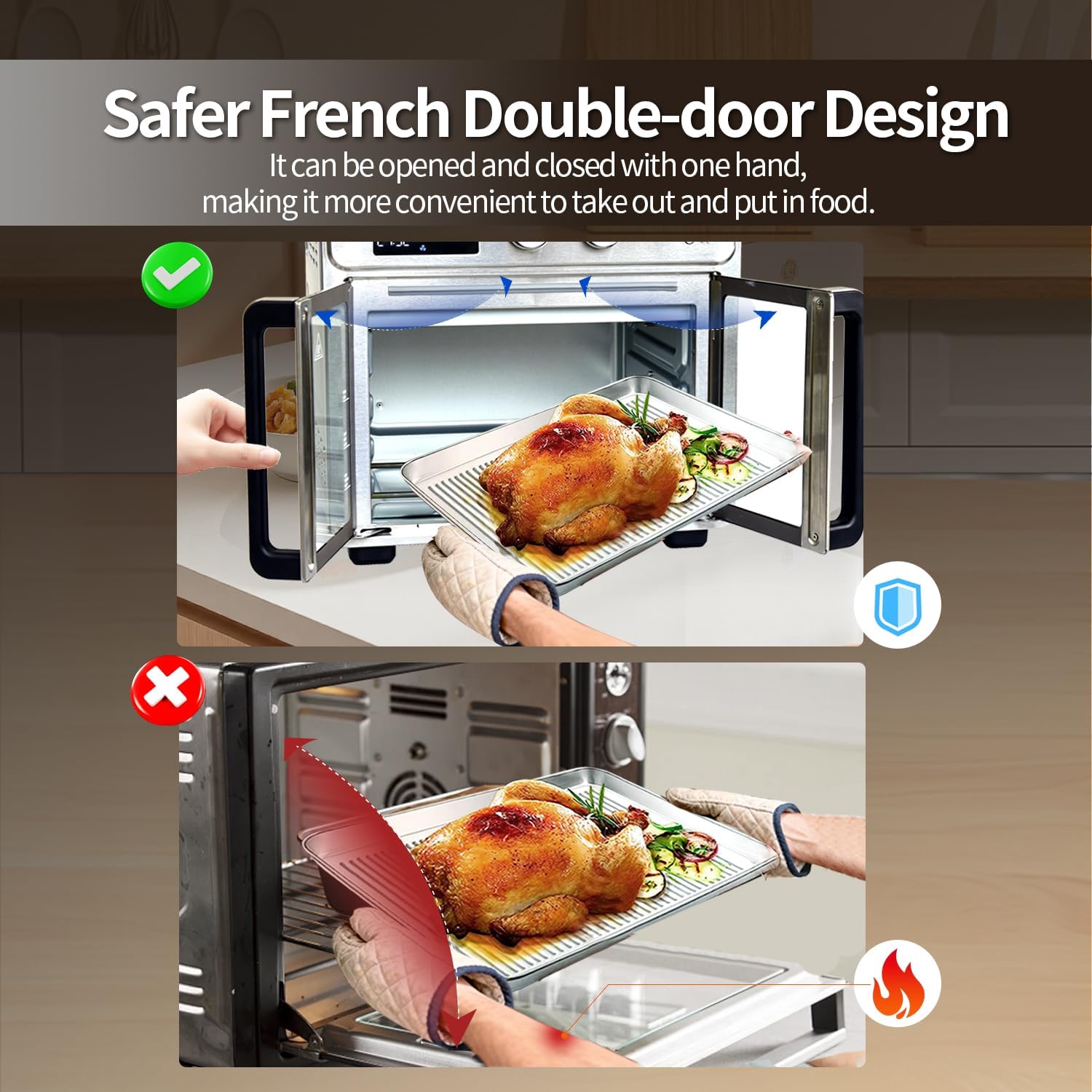 TomaChef 26QT French Door Air Fryer Oven Combo, 15-in-1 | 15 Cooking Functions and Digital Controls, 30 Recipes & 5 Accessories