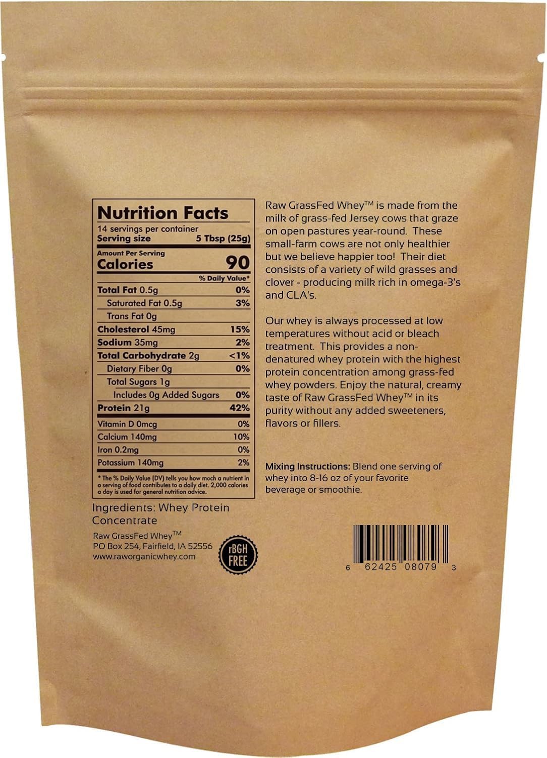 Raw Grass Fed Whey Protein Powder, Unflavored – 1 Ingredient, No Additives or Fillers, Undenatured, Made in USA, 5 lb