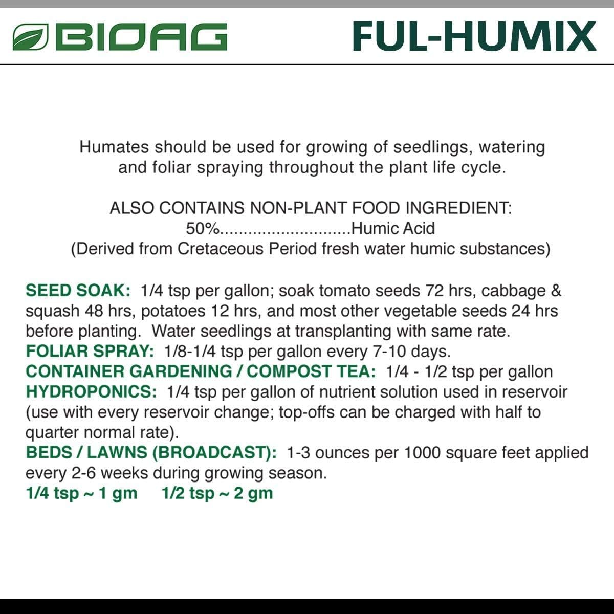 BIOAG Ful-Humix Organic Humic Acid Soil Dry Amendment, Increases Yield, Nutrient Uptake for All Plants, Lawn (300 Grams)