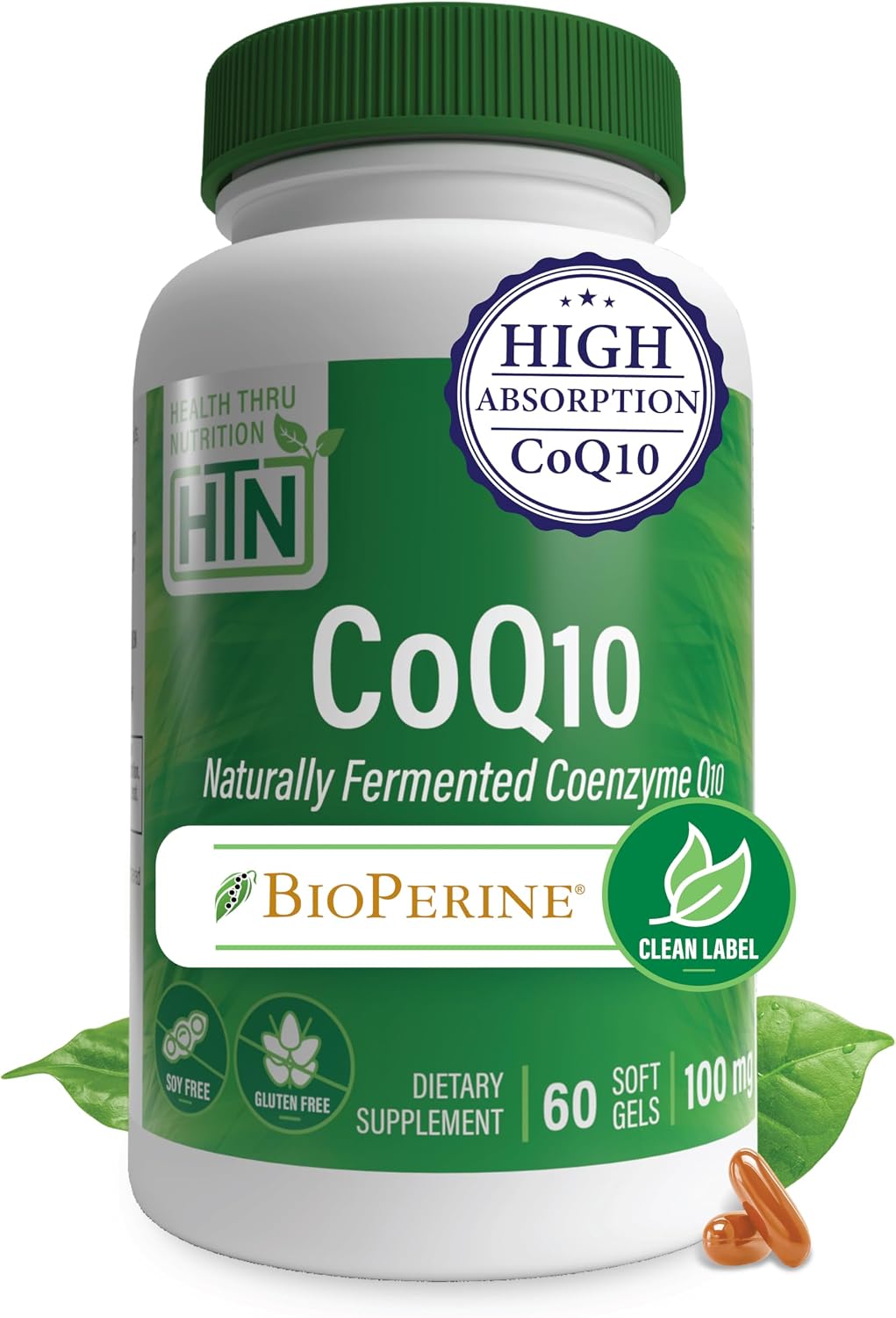 Health Thru Nutrition CoQ-10 100mg with BioPerine 120 Softgels | High Absorption Naturally Fermented USP Grade Coenzyme Q10 Supplement | 3rd Party Tested | Heart Health and Energy Support | High Absorption Naturally Fermented USP Grade Coenzyme Q10 Suppl…
