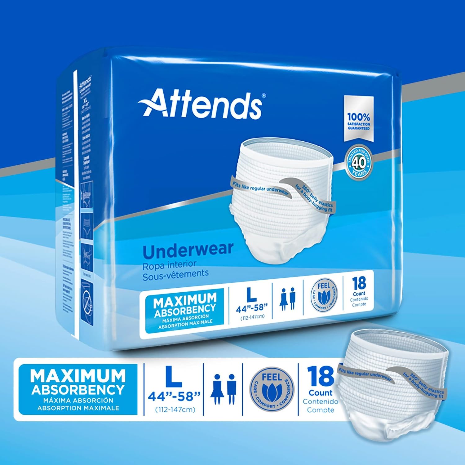 Attends Adult Absorbent Underwear, Medium, AP0720, Maximum, 80 ct | Disposable Pull-On Diapers with Tear-Away Sides and Breathable Waistband