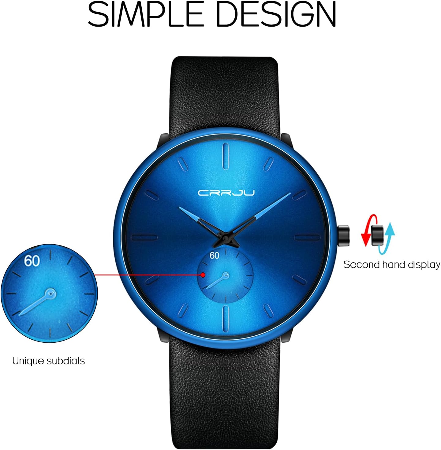Mens Watches Ultra-Thin Minimalist Waterproof-Fashion Wrist Watch for Men Unisex Dress with Leather Band