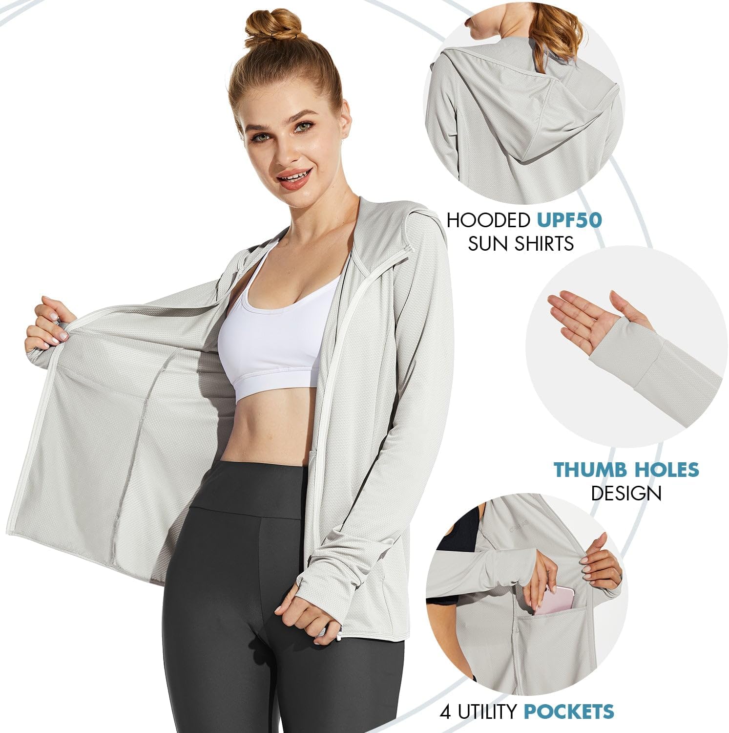 baleaf Women's Sun Protection Hoodie Jacket UPF 50+ Full Zip with Pocket