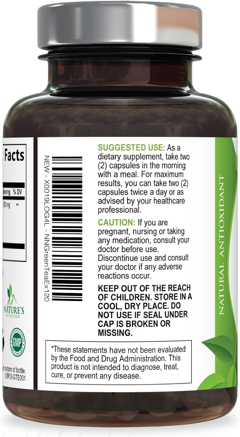 Green Tea Extract Capsules - 3X Strength Green Tea Extract 1000 mg Per Serving Pills with 45% EGCG & 98% Polyphenols for Natural Energy - Antioxidant Herbal Heart Support Supplement - 240 Capsules