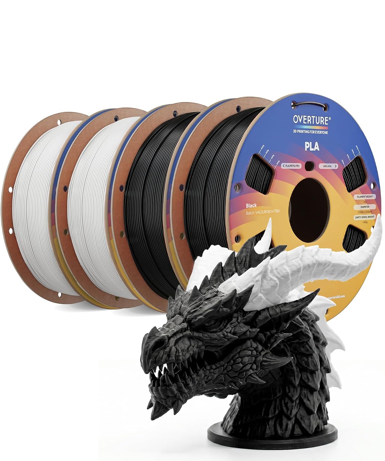 OVERTURE High Speed PLA Filament 1.75mm 3D Printer Filament,1kg White