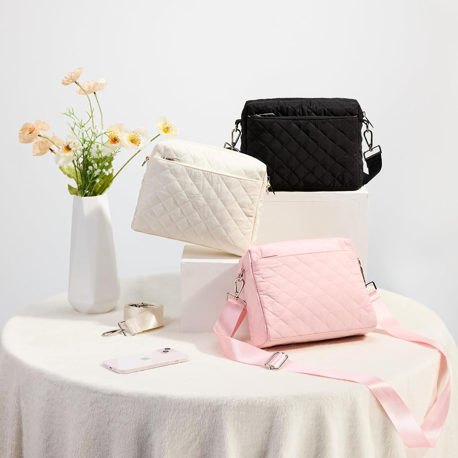 KALIDI Mini Quilted Crossbody Bag for Women Ladies Puffer Cross Body Purse | Nylon Lightweight Women's Shoulder Handbag with Wide Strap for Travel Vacation Casual Everyday Errands