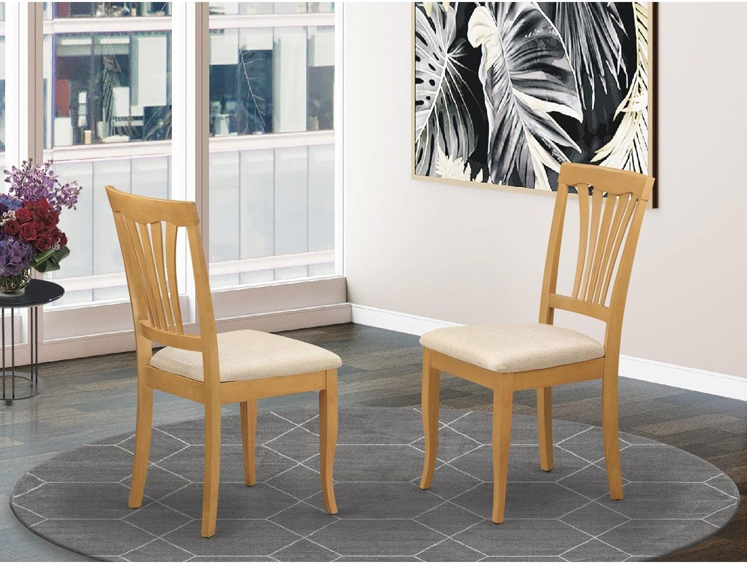 East West Furniture AVC-SBR-LC Avon Dining Chairs - Faux Leather Upholstered Wood Chairs, Set of 2, Saddle Brown