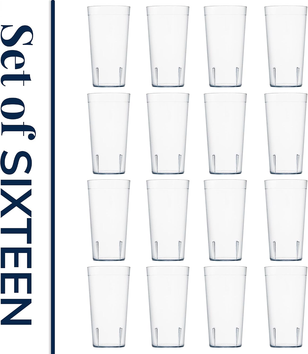 US Acrylic Cafe Plastic Reusable Tumblers (Set of 16) 20-ounce Water Cups Coastal Colors | Restaurant Style Drinking Glasses Value Set, Stackable, BPA-free, Made in the USA | Top-rack Dishwasher Safe