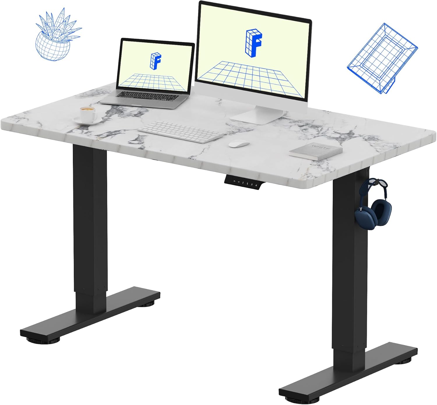 FLEXISPOT EN1 One-Piece Standing Desk, Electric Adjustable with 4 Memory Presets, 176 LBS Capacity, Stable & Quiet