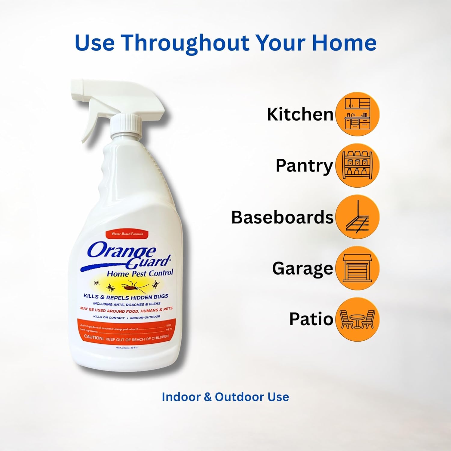 Orange Guard Home Pest Control Spray with D-Limonene | All-Natural Food Grade Orange Peel Oil for Bugs, Ants, Roaches, Fleas