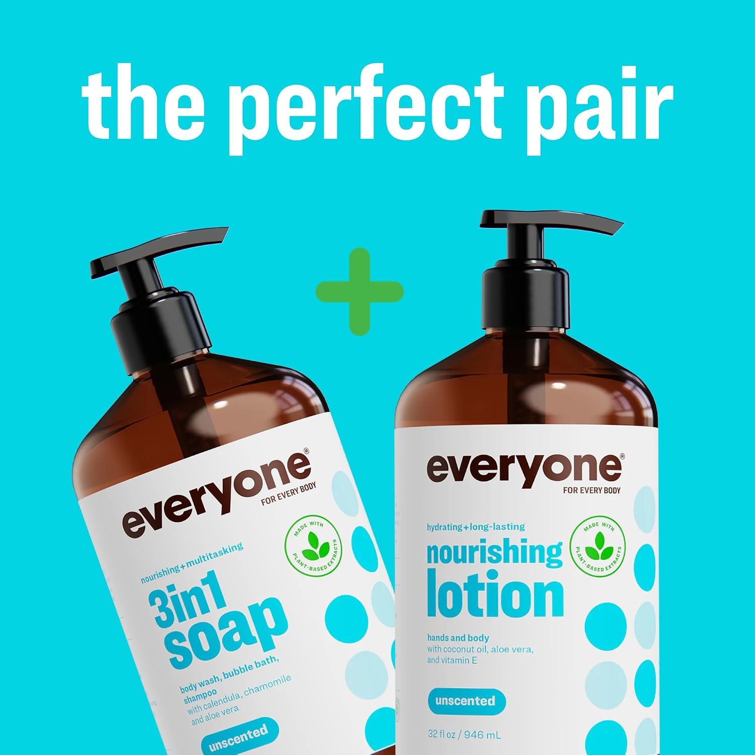 Everyone 3-in-1 Soap Body Wash Bubble Bath Shampoo Coconut Lemon 32oz 2pk | Natural essential oil formula | body wash | shampoo | bubble bath in one | coconut lemon scent | bulk value 2-pack