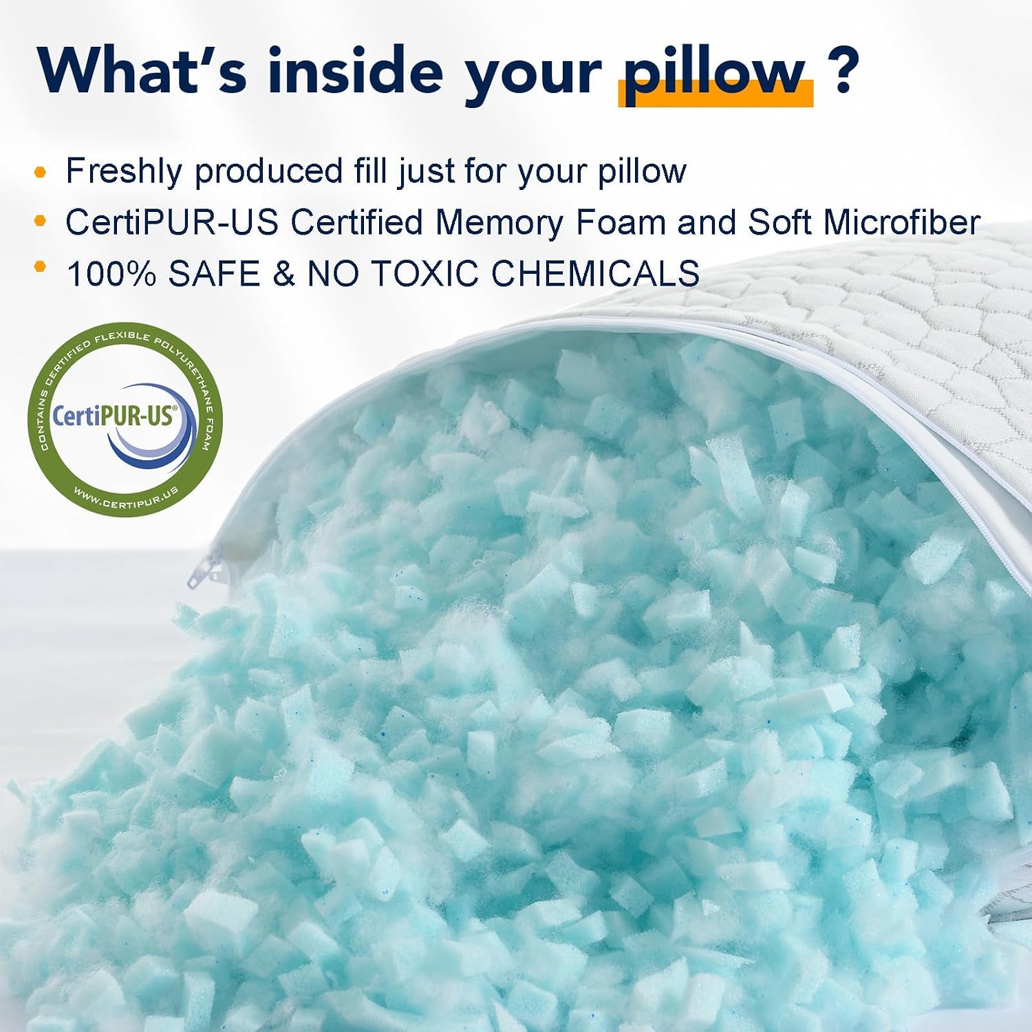 QUTOOL Cooling Pillow for Sleeping, CertiPUR-US Shredded Memory Foam Queen Pillows Set of 2, Cool Pillow for Hot Sleepers Adjustable Firm Pillow for Side, Back, Stomach Sleepers Soft Yet Support,White