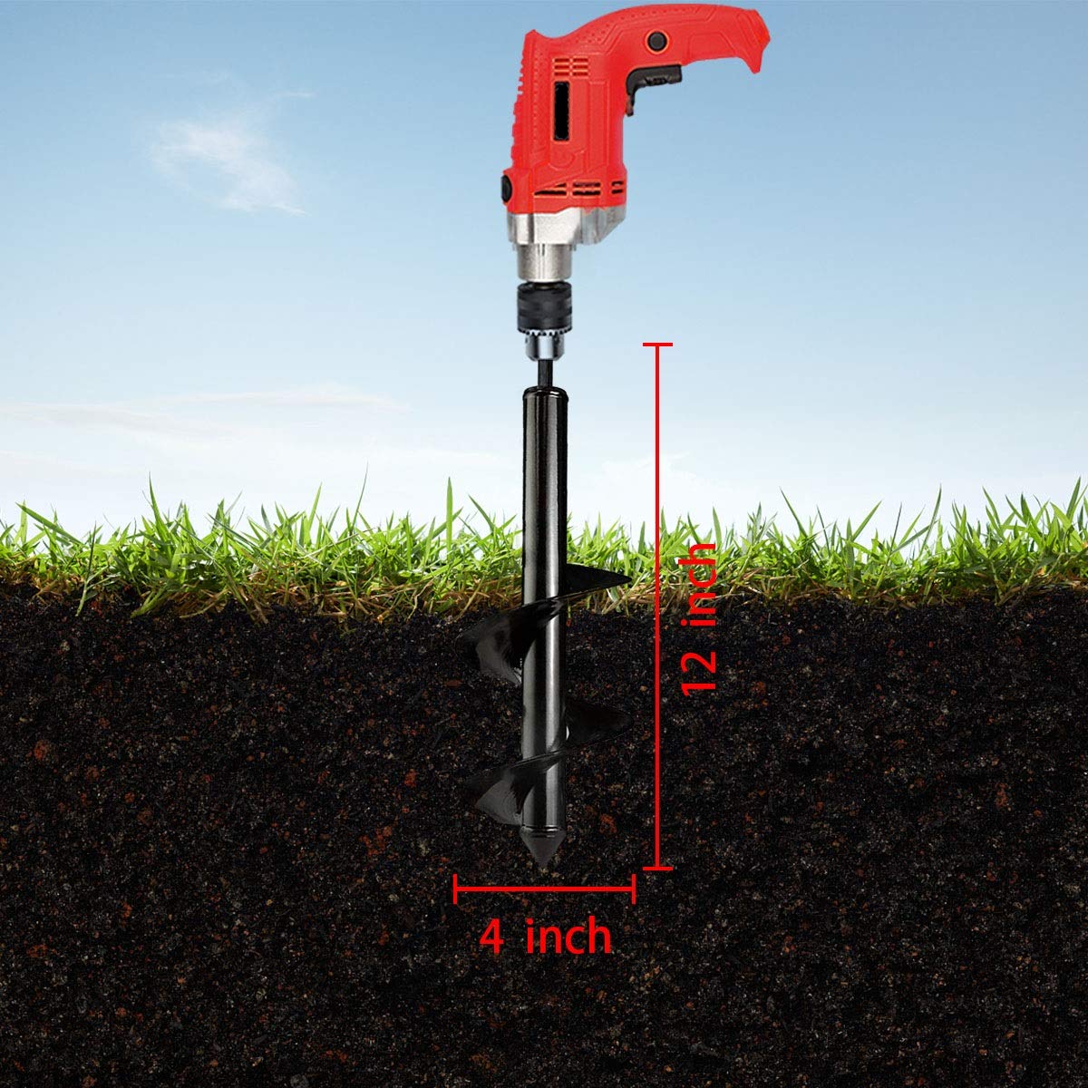 Auger Drill Bit for Planting 4"x12", Garden Plant Flower Bulb Bedding Planter Auger Spiral Drill Bit, Easy Planter Garden Auger