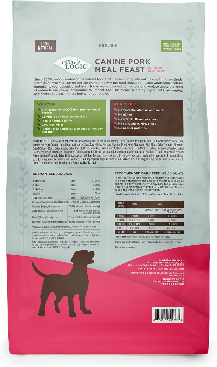 NATURE'S LOGIC Dry Dog Food - Beef Meal Feast Dry Kibble, 13 lb
