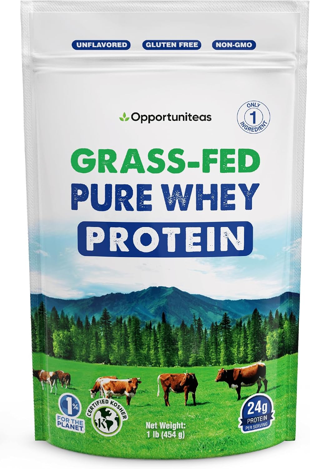Grass Fed Whey Protein Powder Concentrate - 1 Ingredient - Pure Protein Supplement for Drink, Smoothie, Shake, Cooking & Baking - Non GMO, Hormone Free & Gluten Free - 1 Pound