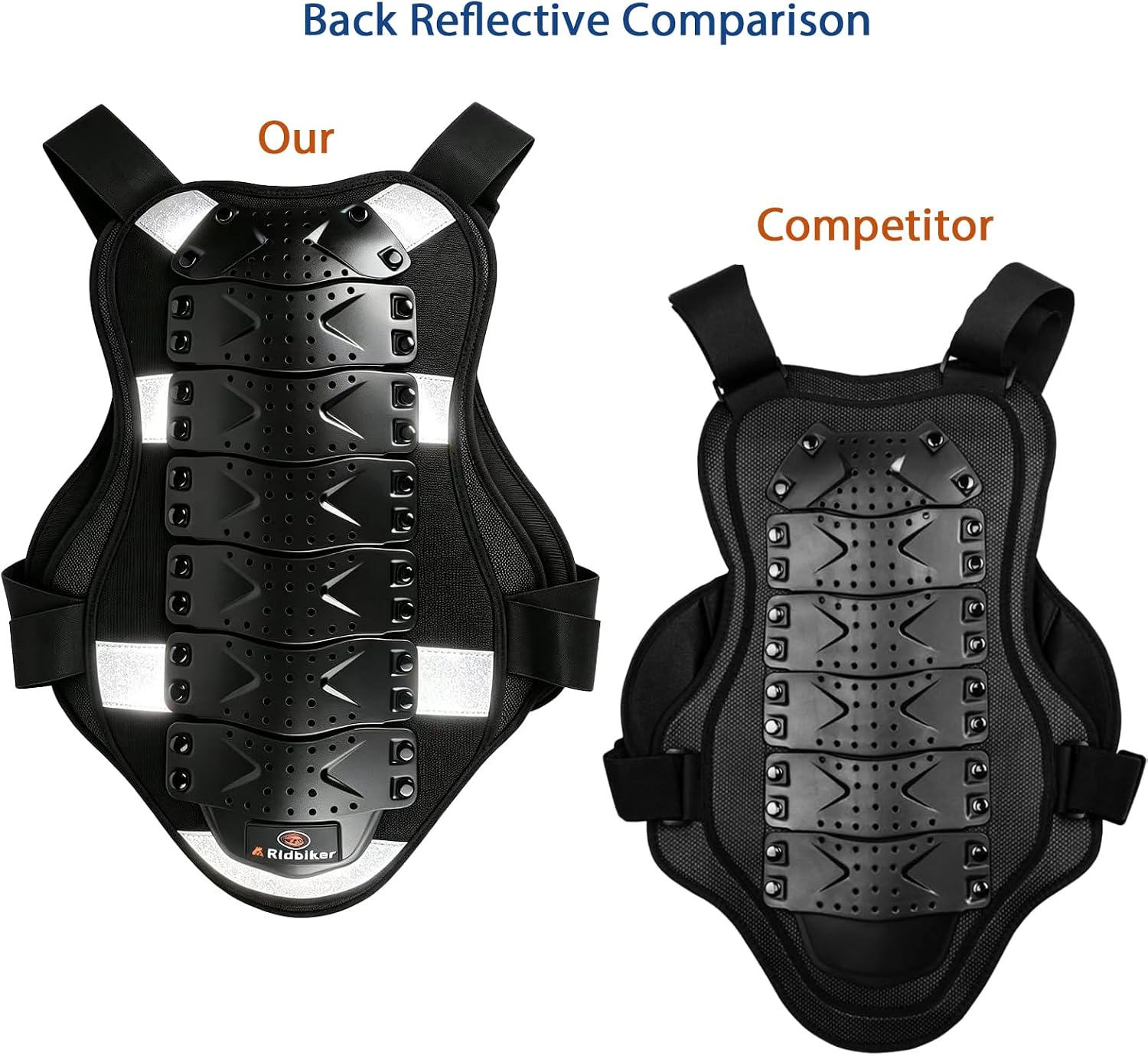 RIDBIKER Chest Protector Motorcycle, Dirt Bike Gear Body Armor Vest Spine Back Protector for Motocross Off-Road (Reflective at Night) (Black, S)