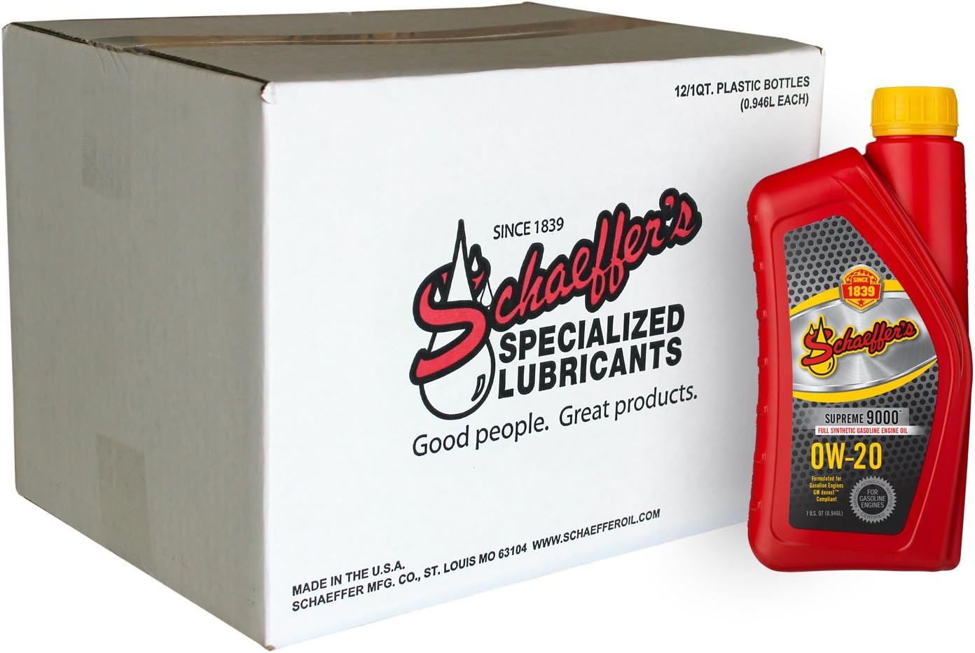Schaeffer Manufacturing Co. 9005-012 Supreme 9000 Full Synthetic Gasoline Engine Oil 0W-20, 1-Quart Bottle (Pack of 12)