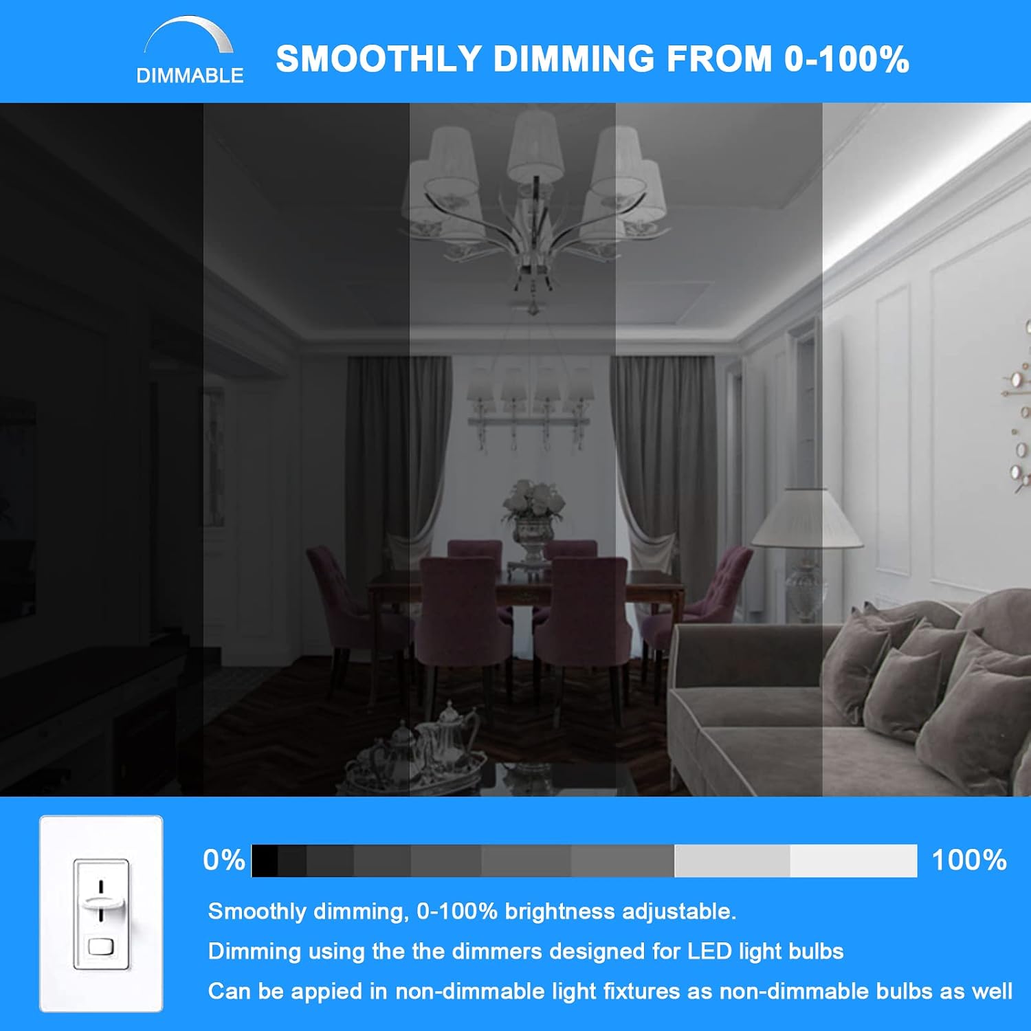 E12 LED Bulb Dimmable 7W Equivalent to 60W Halogen Bulb, Warm White 3000K T6 C7 E12 Candelabra Bulb 60 Watt for Ceiling Fan, Chandelier Lighting, AC120V Kx-2000 Bulbrite Replacement (6 Pack)
