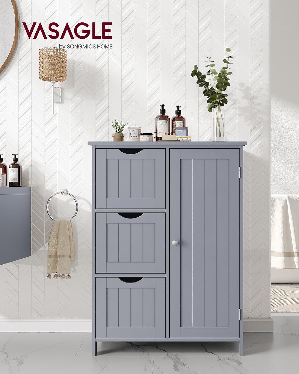 VASAGLE Floor Storage Cabinet, Freestanding Storage Unit with 2 Adjustable Shelves, for Bathroom Living Room Dining Kitchen, 11.8 x 23.6 x 31.5 Inches, Cloud White UBCB60WV1