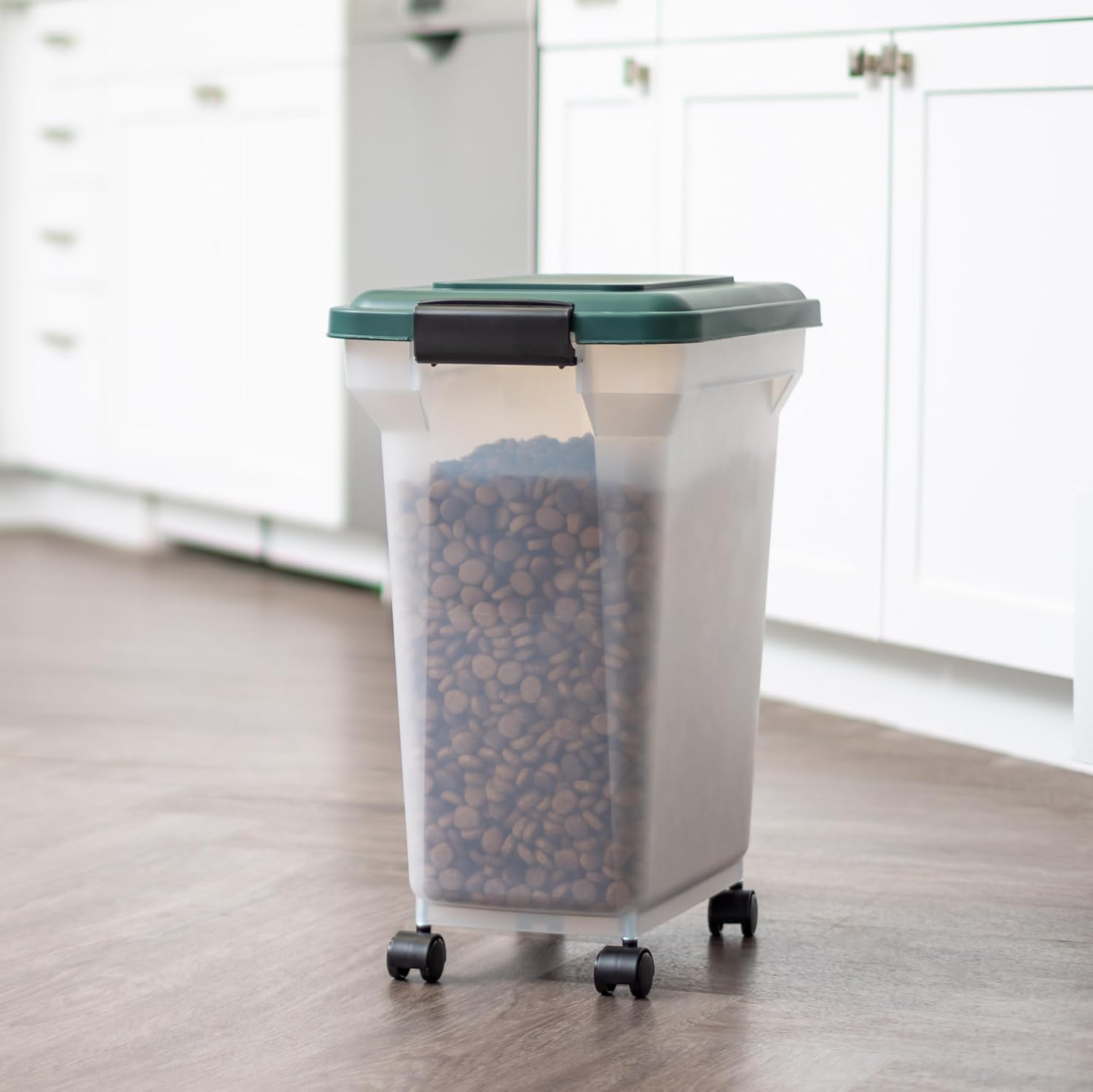 IRIS USA Airtight Pet Food Container, Up to 30 lbs & 11 lbs, Green | Airtight Seal, BPA-Free, 2-Cup Scoop, Stackable Design, Rolling Wheels, Dual Storage