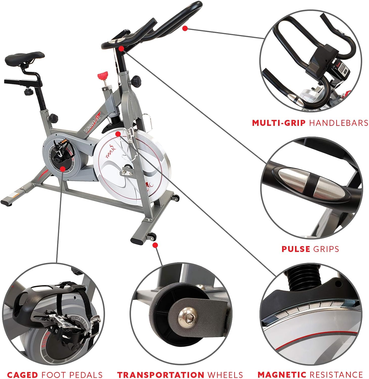 Sunny Health & Fitness Magnetic Exercise Bike for Indoor Cycling