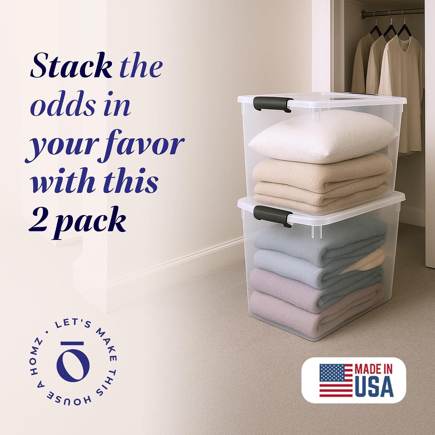 HOMZ Clear Plastic Storage Bins with Latching Lid, 15.5 Qt, Blue, 4 Pack | Stackable Container Set for Home, Office Shelves, Kitchen, Garage, and Bathroom Organization