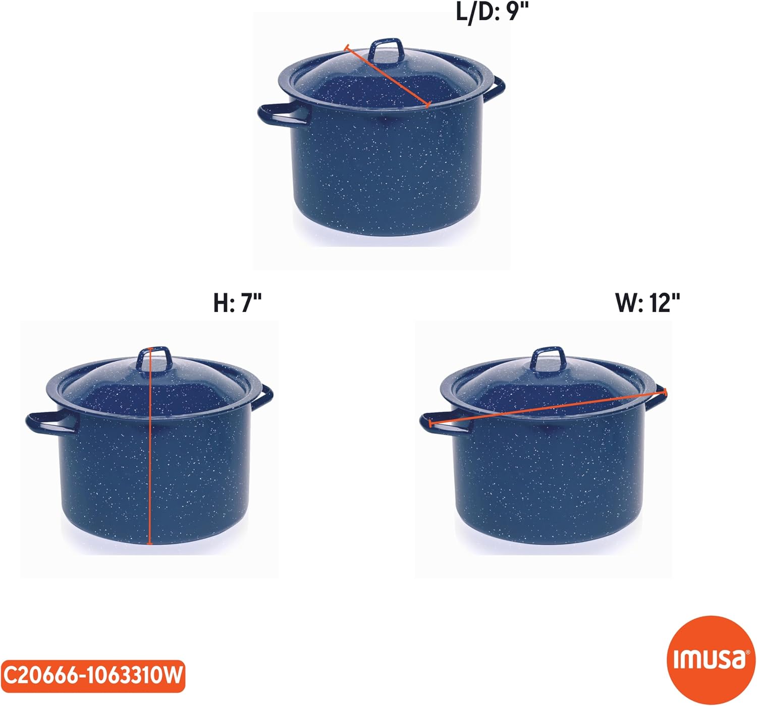 IMUSA USA C20666-1062810W Speckled Enamel Stock Pot with Lid, 4 Quart, Blue | Speckled Enamel Finish, Durable Steel Construction, Ideal for Soups and Stews, Great for Everyday Family Meals