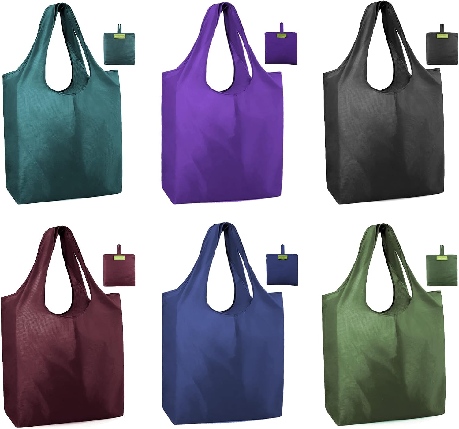 BeeGreen Grocery Bags | Reusable Gift Bags, Large Tote for Women & Foldable Beach Bag - 6 Pack Reusable Bag With Handles | Collapsible Cute Cloth Storage for Market, Holiday & Shopping | Washable​