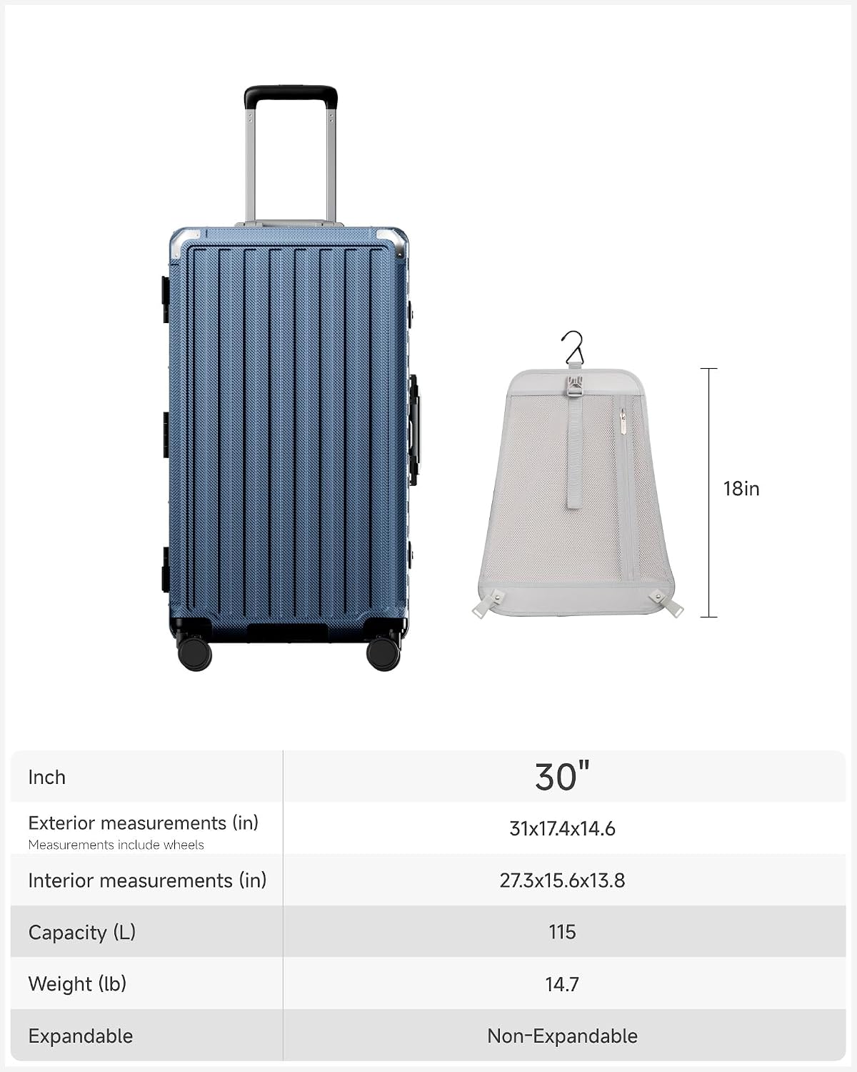 LUGGEX Zipperless Checked Suitcase, Aluminum Frame, Charcoal Metallic, 28" | Checked Luggage, 100% PC Hard Shell, 8010S Aluminum Frame, 8 Spinner Wheels, TSA Lock, Hard Shell, ZX-Core