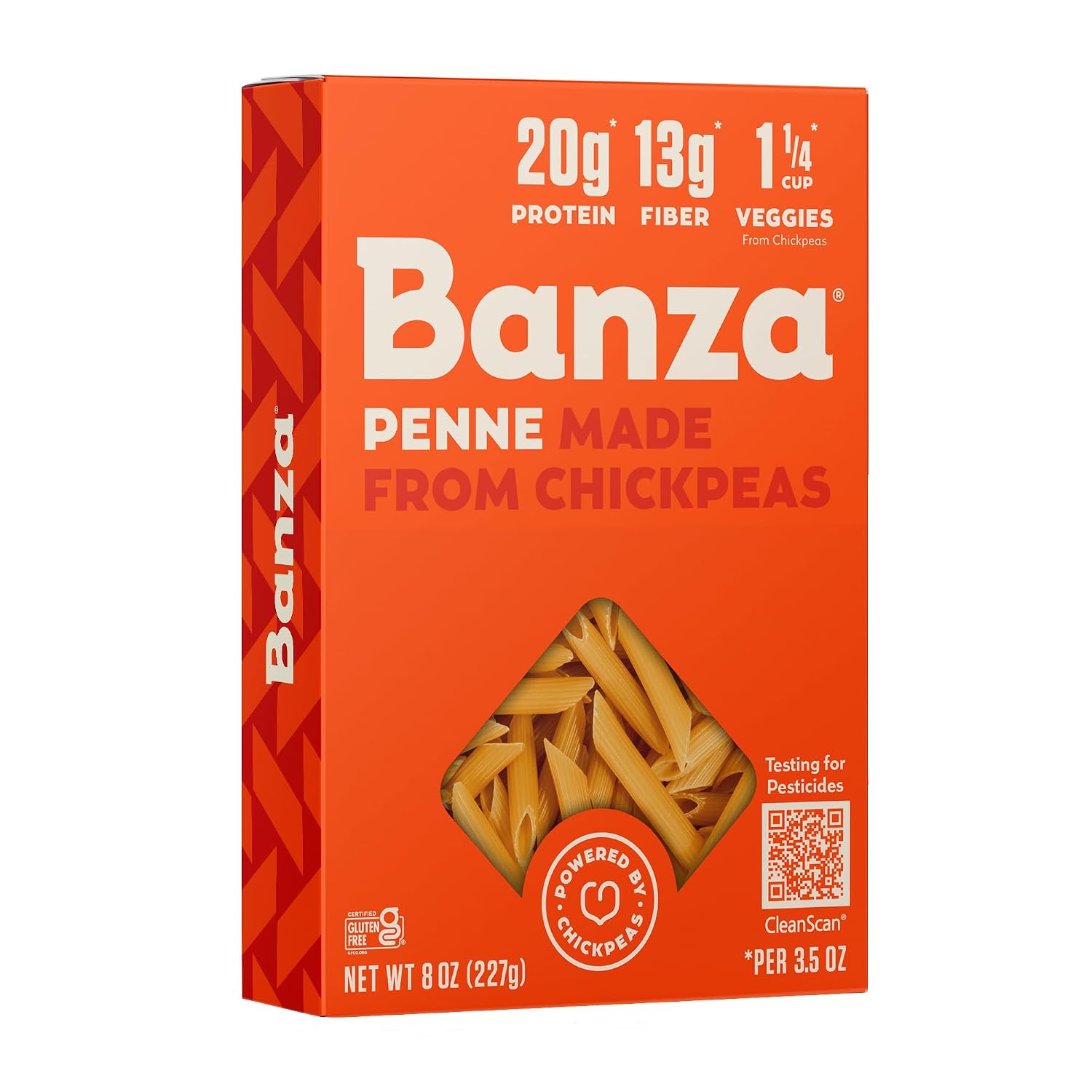 Banza Penne Pasta from Chickpeas - Gluten Free, High Protein, and Lower Carb Protein Penne Chickpea Pasta - 8oz