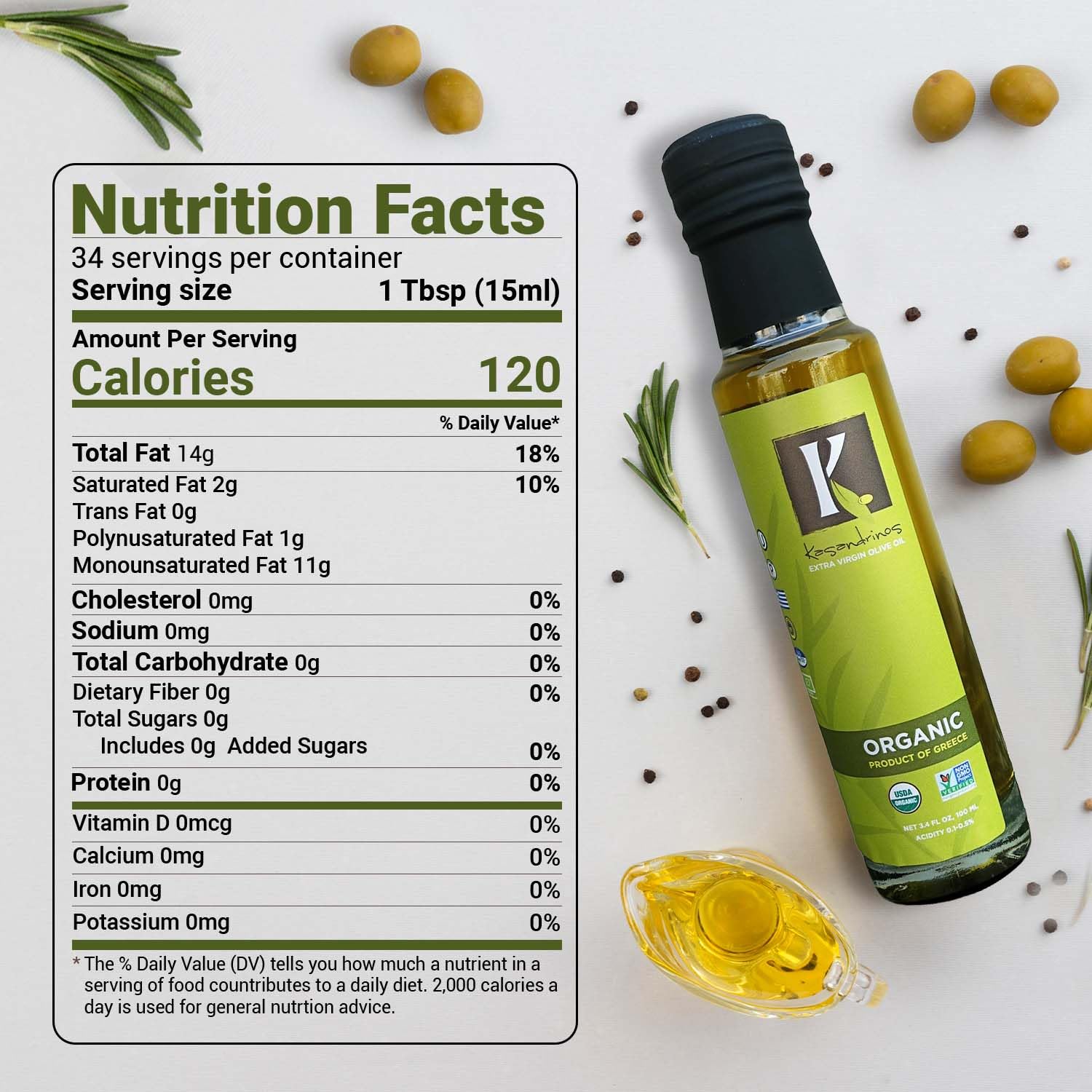 Kasandrinos Organic Olive Oil Extra Virgin, Polyphenol Rich Greek Olive Oil, 100% Organic First Cold Pressed, Mild + Delicate Flavor, Verified by Non GMO, 500 ml / 16.9 oz