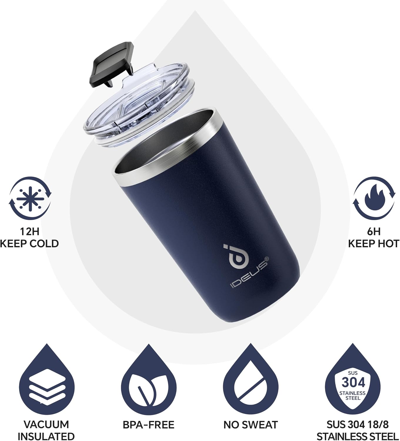 Ideus 20 oz Tumbler, Travel Coffee Mug with Splash Proof Sliding Lid, Double Wall Stainless Steel Vacuum Insulated Coffee Mug for Home and Office