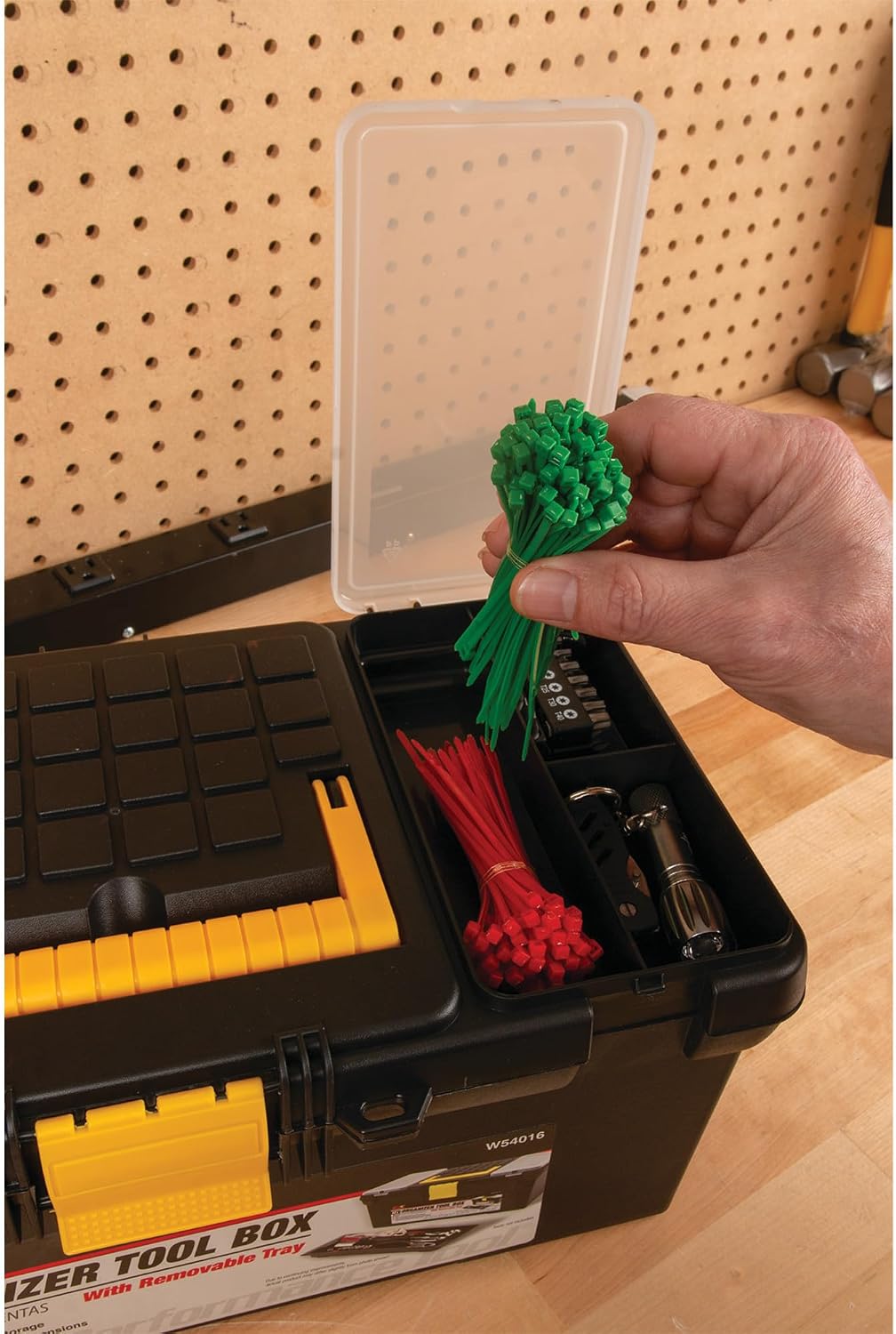 Performance Tool W54026 26 in. Steel Tool Box with Removable Tote | Heavy duty steel storage box and organizer. Recessed ergonomic comfort handle. Strong double latch with padlock eyehole