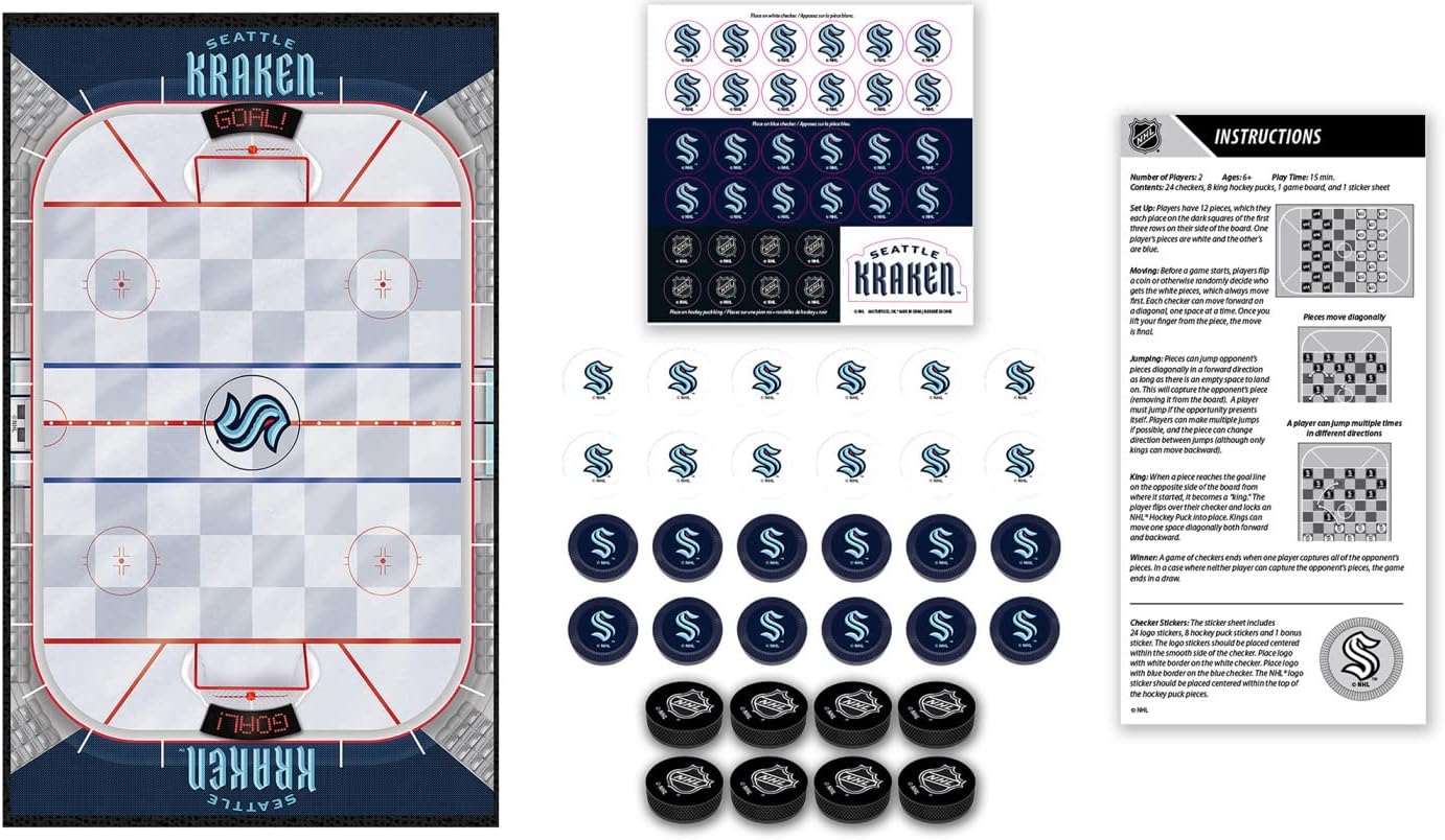 MasterPieces Officially licensed NHL League-NHL Checkers Board Game for Families and Kids ages 6 and Up