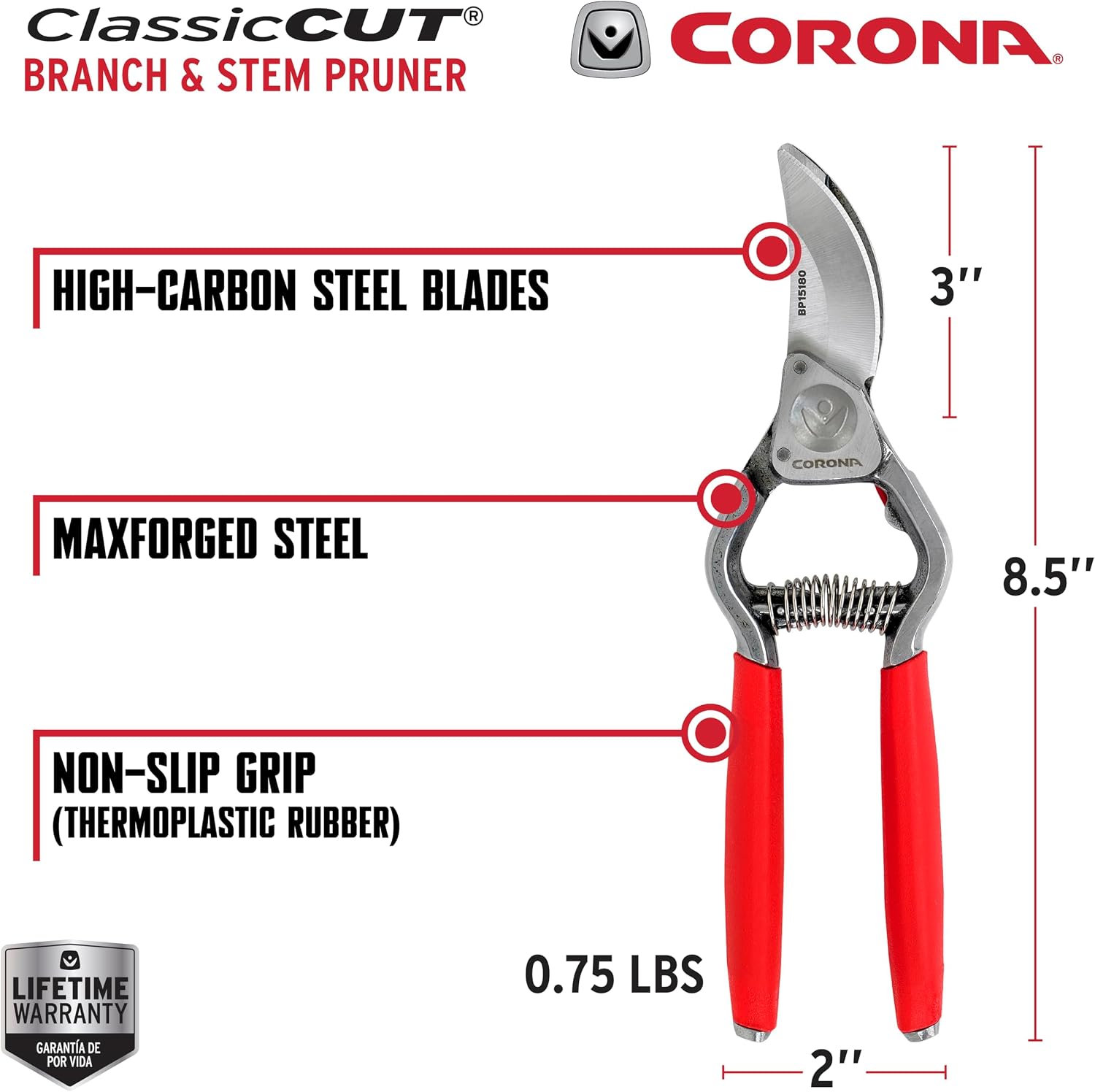 Corona Tools Forged Steel ClassicCUT Bypass Hand Pruner – 1-Inch Cut Capacity Garden Pruning Shears for Stems & Branches