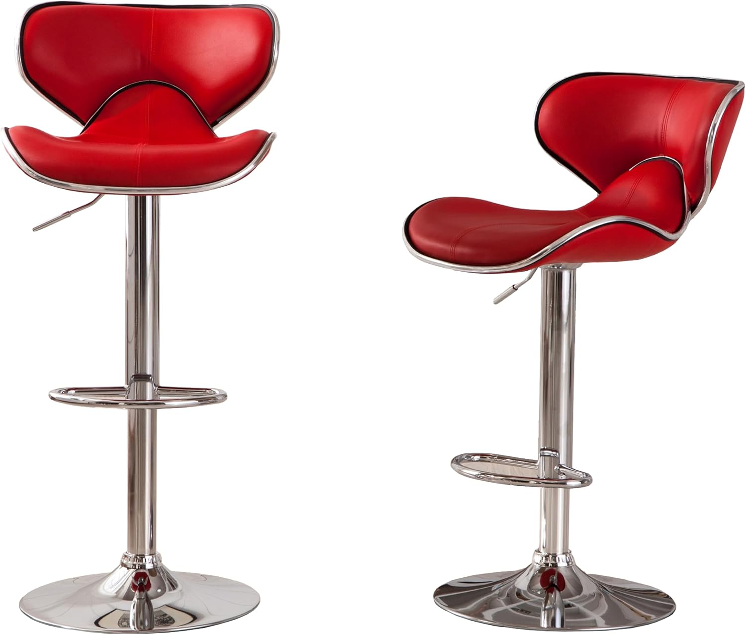 Roundhill Furniture Masaccio Cushioned Leatherette Upholstery Airlift Adjustable Swivel Barstool with Chrome Base, Set of 2, Blue